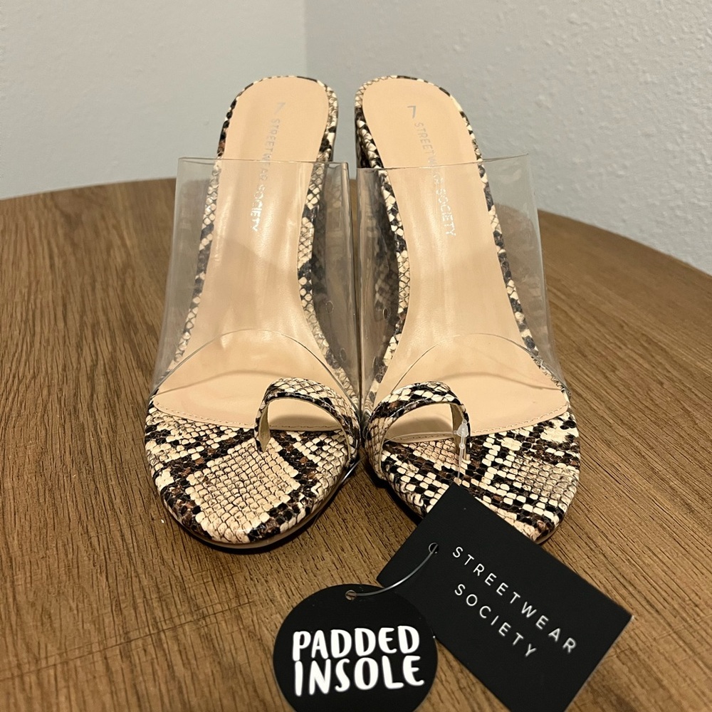 Streetwear Society Snakeskin Clear Block Heels